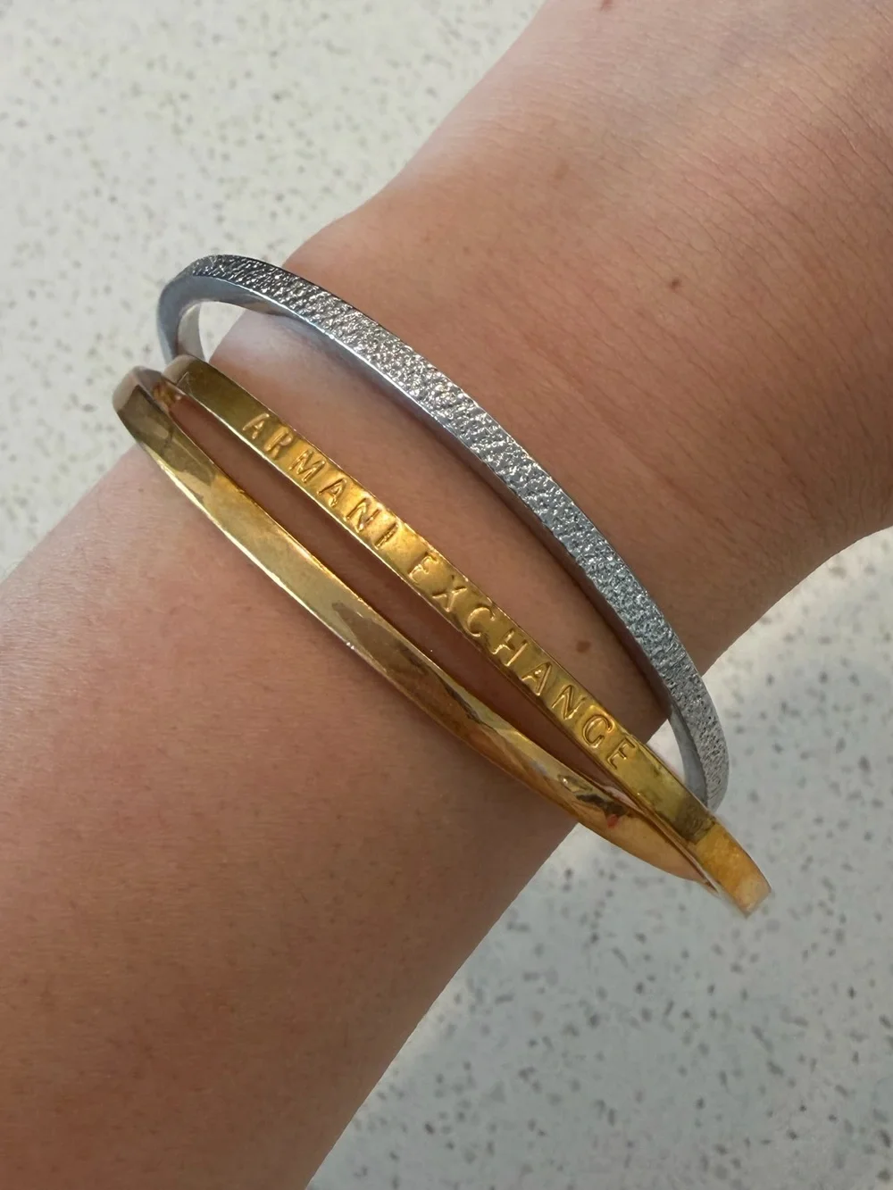 Armani Exchange Gold & Silver Stacked Logo Bangles